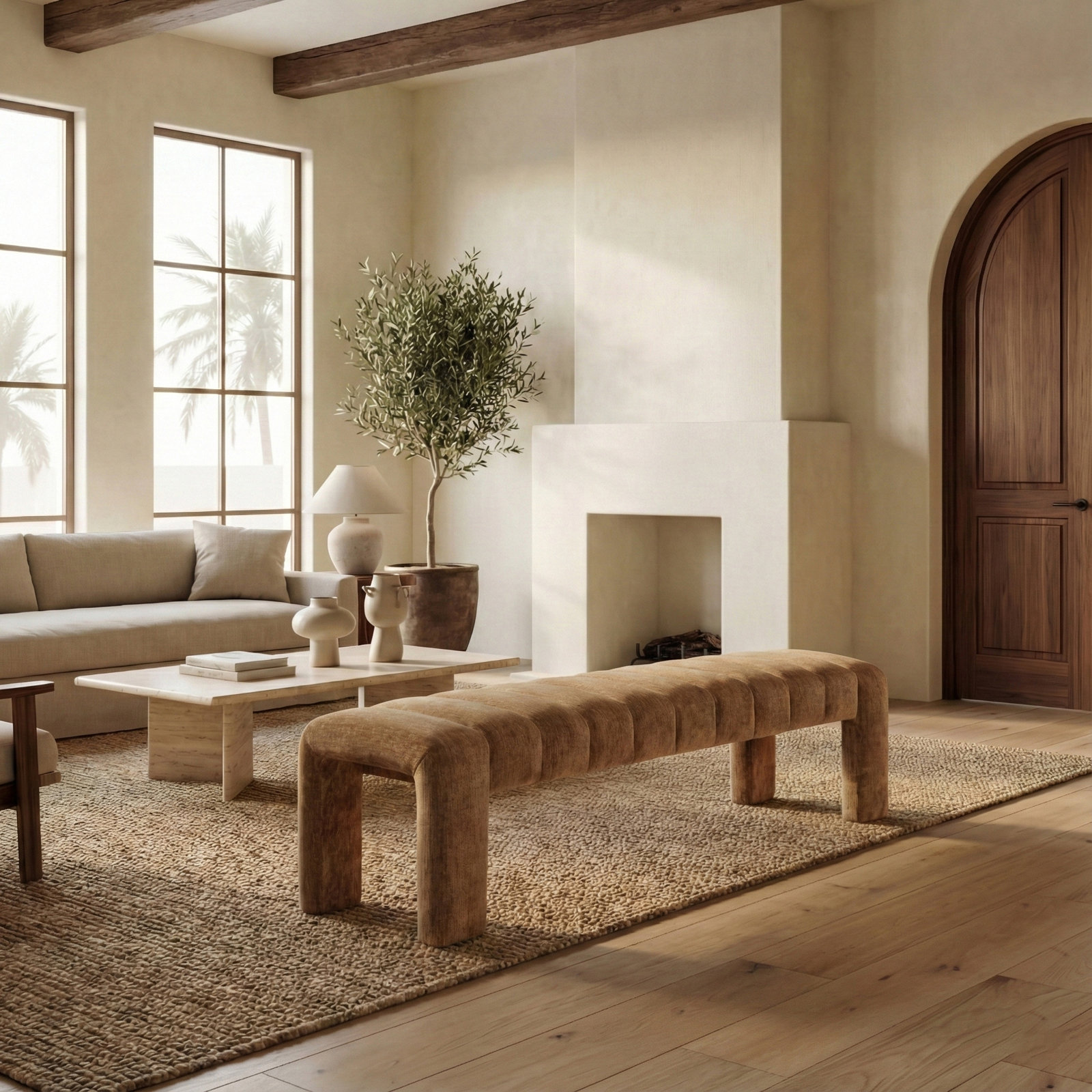 Gliese 63" Velvet Bedroom Bench, Amber Chenille