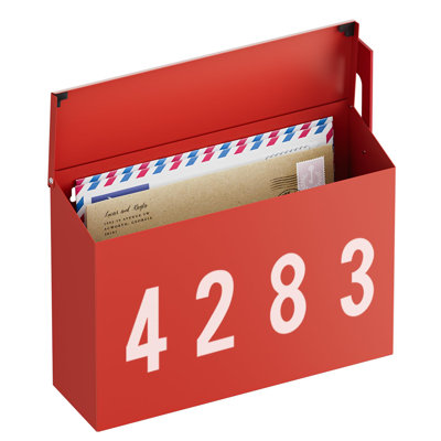 Wall-Mount Mailbox With One Flag Kit And Three Sets Of 0-9 Mailbox Number Stickers, Mailboxes For Outside, Galvanized Steel Rust-Proof Metal Post Box, 4.33" Dx14.2 Wx10.43 H, Red
