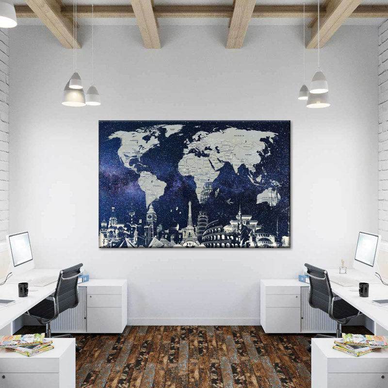 «Starry World Map», reproduction sur toile, L 30 po x H 45 po