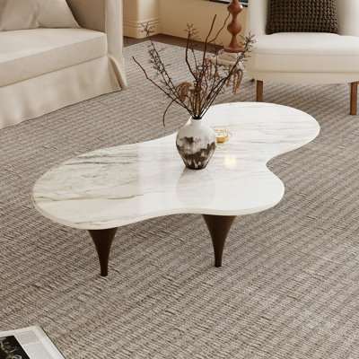 55'' Modern Cloud Shape Coffee Table, Sintered Stone Top with Unique Funnel Legs, Contemporary Living Room Centerpiece