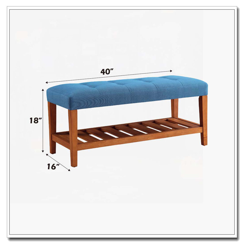 Banc rembourré avec cadre en bois, Bleu clair