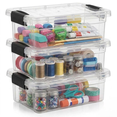 Superio Mini Boîte de rangement transparente de 1,27 L avec couvercle, boîte de rangement en plastique pour la maison, lot de 3