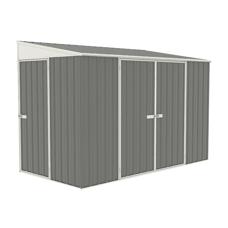 Absco Durango 10' W x 5' D Metal Galvanized Steel Weather Resistant 3 Door Lean-To Bike Shed Woodland Gray, Gray