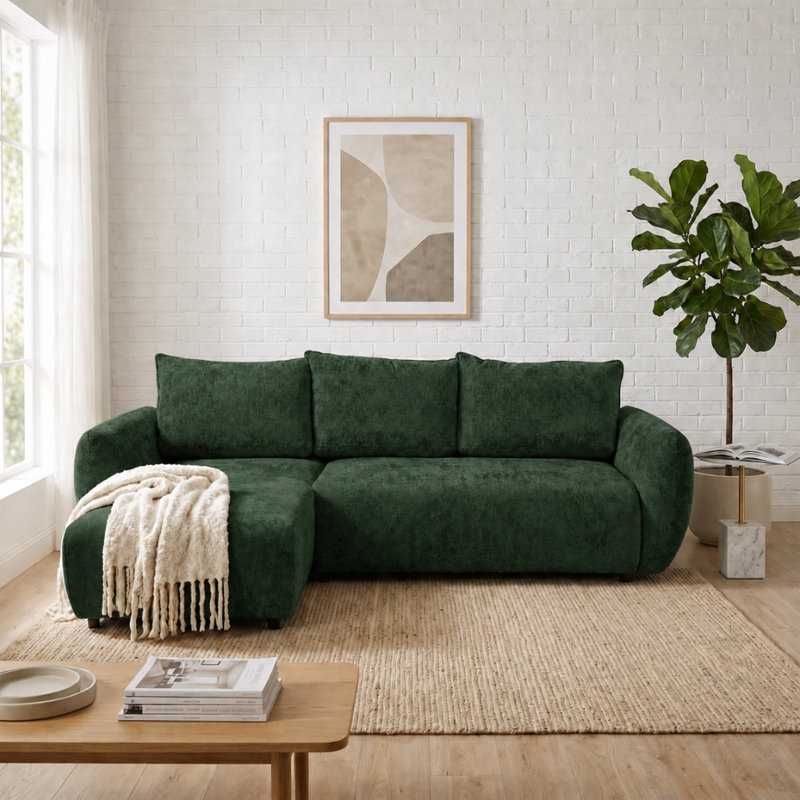Sectional, Left Hand Facing Corner Sofa, Green FLOW 19
