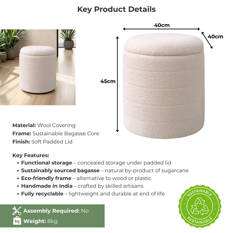 Hugh 40cm Wide No Pattern Footstool Ottoman
