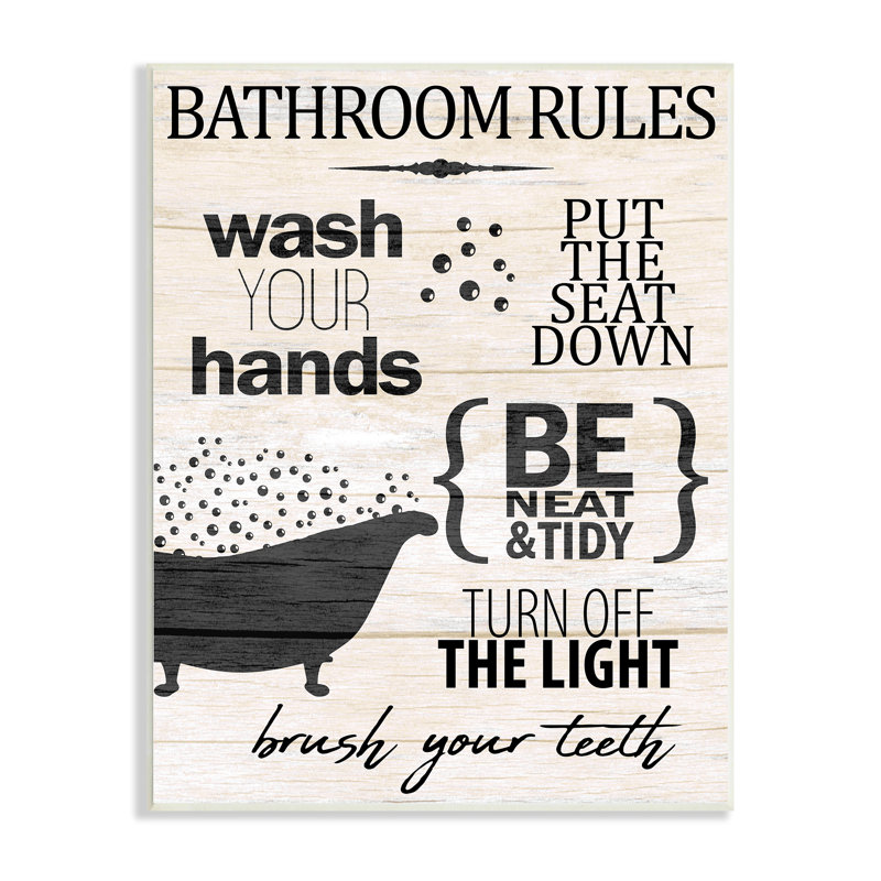 «Rustic Bathroom Rules», typographie «Wash Hands», Plaque murale, L 16 po x H 16 po