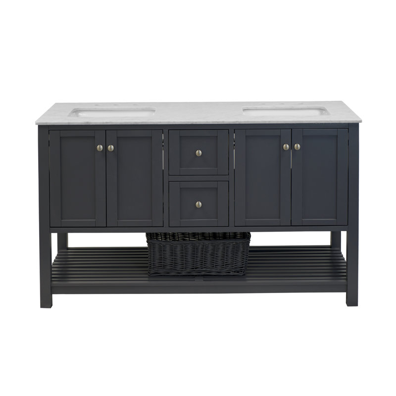 Ensemble de meuble-lavabo double 60 po Binne, Chocolat, Quartz