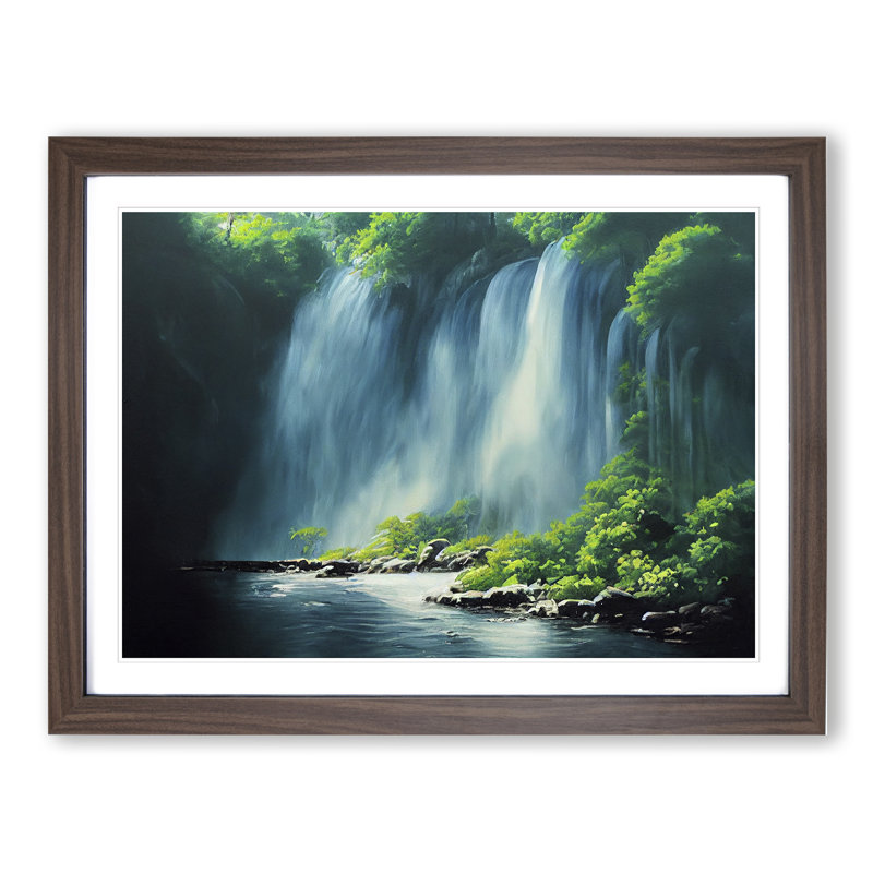 Waterfall Vol.2 - Single Picture Frame Print, 25cm H x 34cm W, Dark Brown