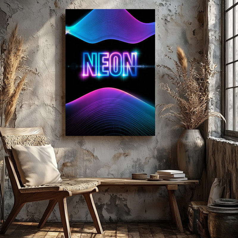 Toile «Design A Vibrant Neon Design» mettant en vedette le mot «NEON», art mural en lettres tridimensionnelles audacieuses, illuminé avec un art mural sur toile
