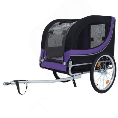 Large Folding Bike Trailer for Dogs – 66LB Capacity All-Terrain Pet Carrier, Durable Steel Frame for Cycling, Jogging, Camping & Outdoor Adventures, Black- Purple