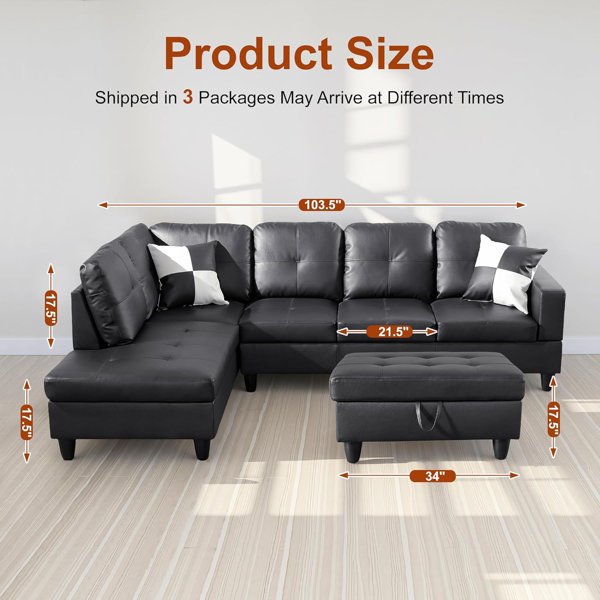 Ebern Designs 3 - Piece Faux Leather Sectional - Wayfair Canada