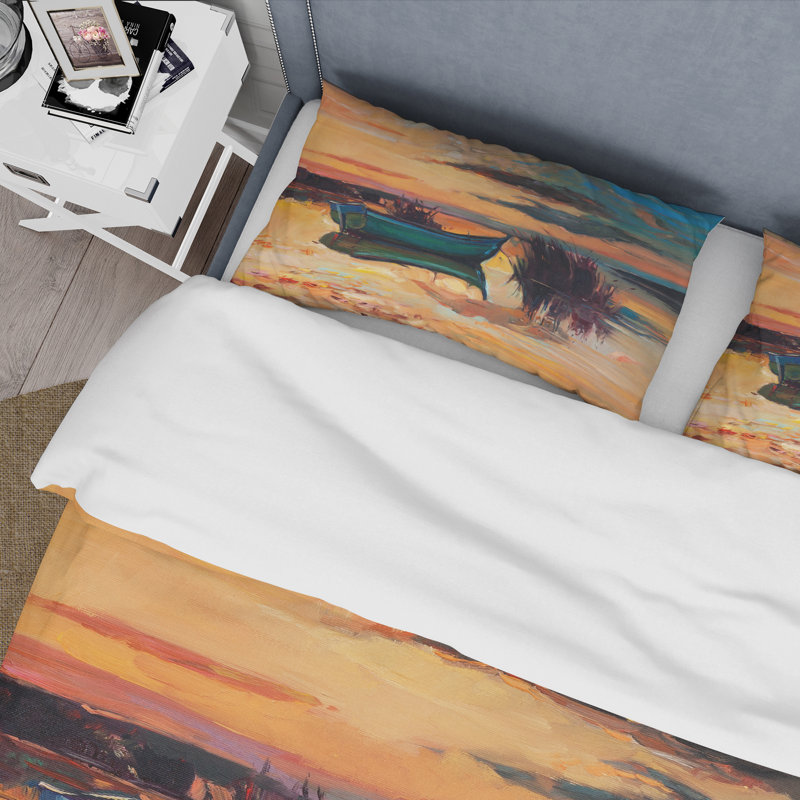 Ensemble de housse de couette en microfibre orange / océan / mauve, Housse de couette simple + 1 taie décorative stan