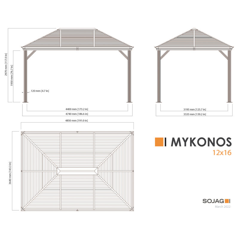 Sojag Mykonos Gazebo, 144.3" H x 191" W x 117" D