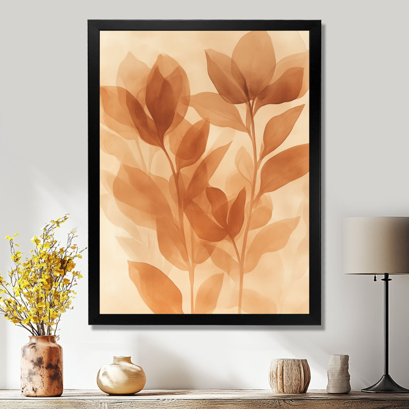 Caramel Ivory Caramel Botanical Fade III - Tableau botanique abstrait encadré, H 44 po x l 34 po, Black Picture Framed