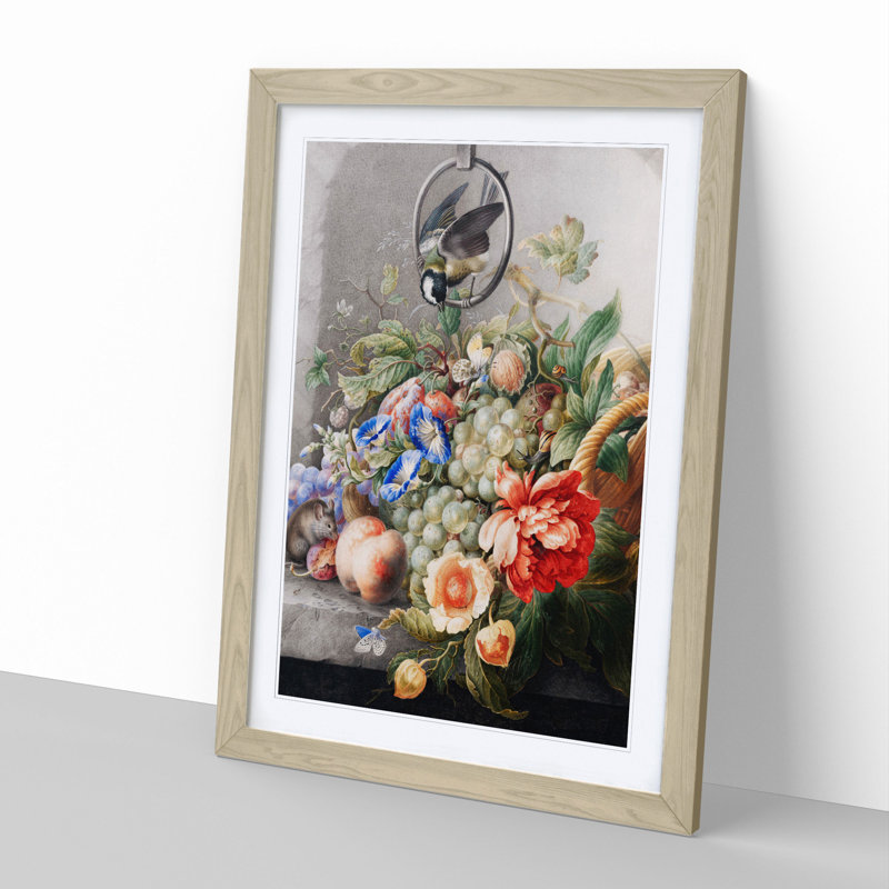 Bird with Flowers by Herman Henstenburgh - Picture Frame Painting, Oak Framed, 65cm H x 48cm W x 2cm D