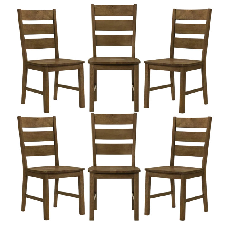Adalia Rustic Solid Wood Dining Chair Set, 6, Oak