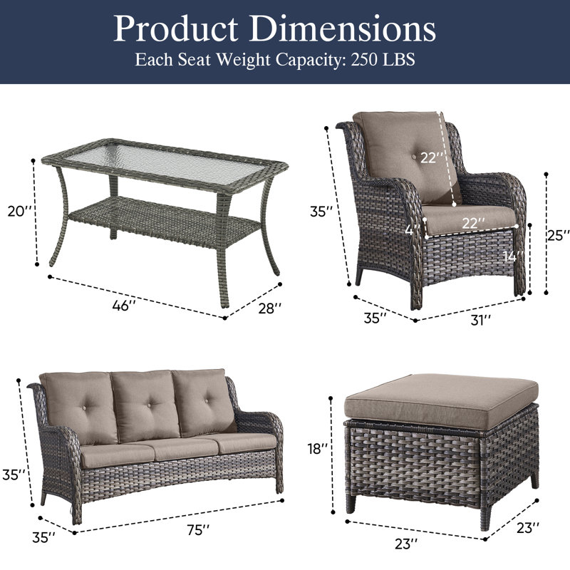 Carolina 5-Person Square Outdoor Conversation Set With 3-Seat Sofa And Armchair, Beige