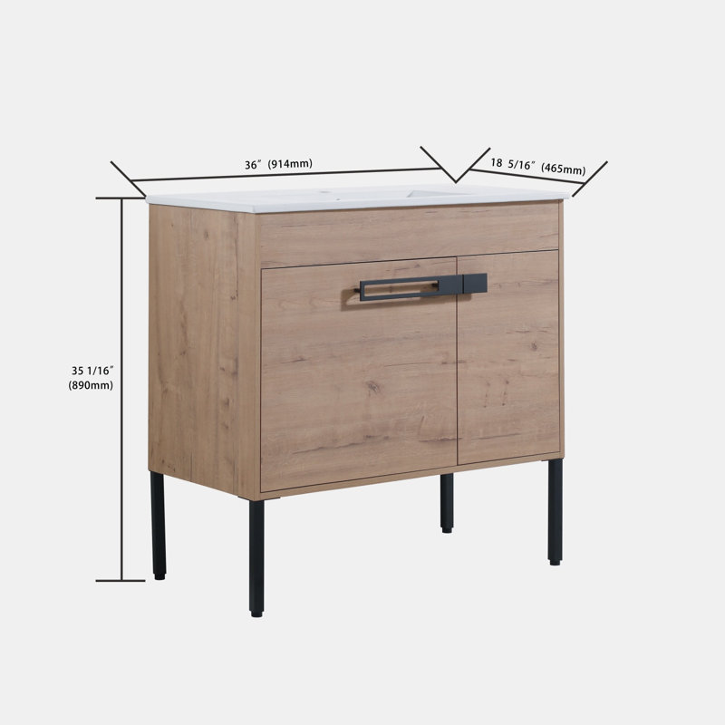 Meuble-lavabo simple 36,04 po avec comptoir en céramique Mossey, Brun