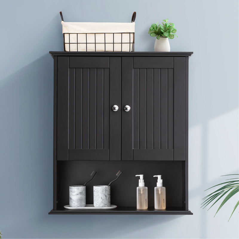 Armoire de rangement murale surélevée au-dessus de la toilette Armoire de rangement murale Armoires à pharmacie en bois, Noir