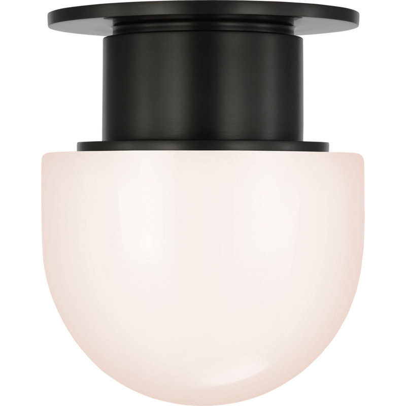 Callan Flush Mount with White Glass Dome, 11" H x 9" W x 9" D, Bronze