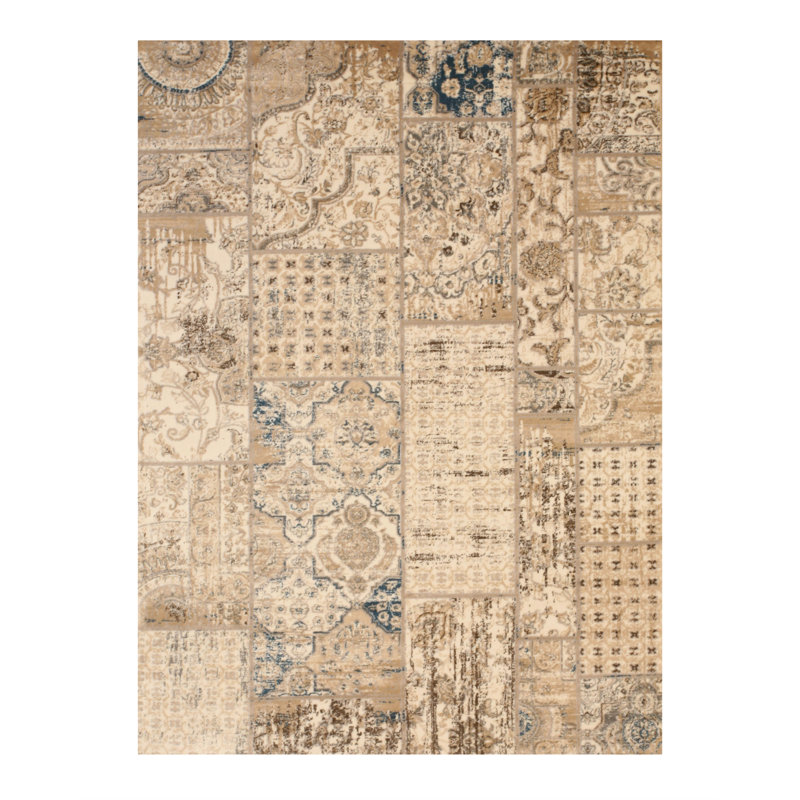 Gruber Ivory Machine Made Area Rug, Rectangle 4'3" x 5'10"
