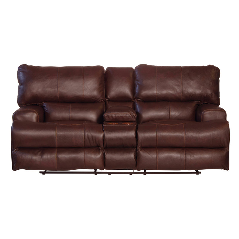 Causeuse inclinable en cuir véritable à accoudoirs arrondis de 89 po de largeur