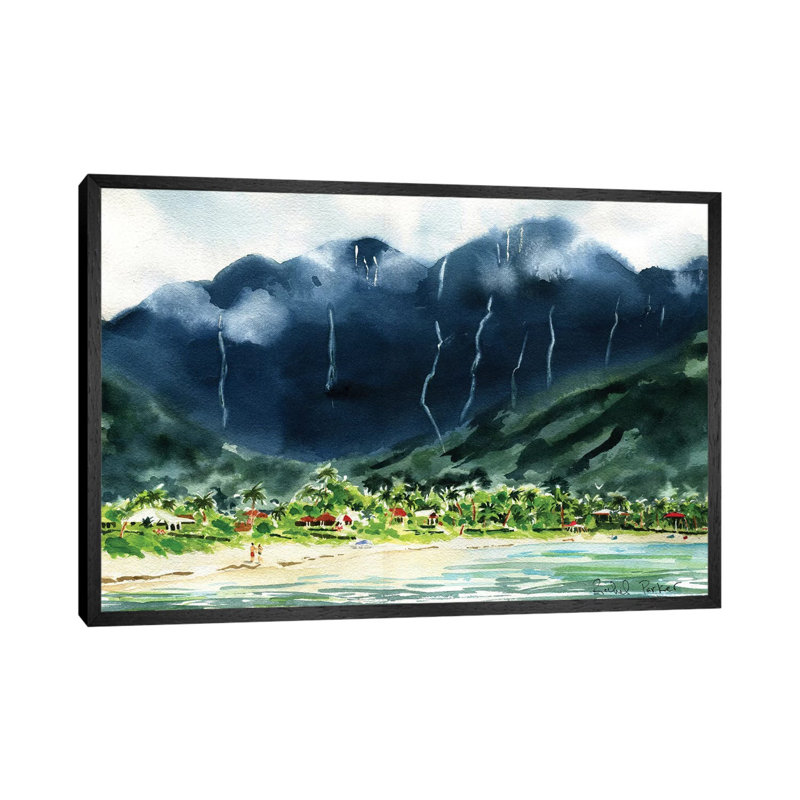 Hanalei Bay by Rachel Parker - Painting on Canvas, 66.04cm H x 101.6cm W x 3.81cm D, Black Framed