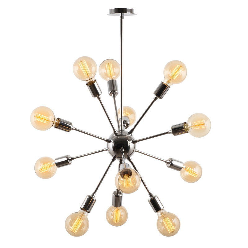 Lustre de style industriel, finition chromée, 24,8 po de diamètre x 31,5 po de hauteur | Corps en métal, hauteur réglable, 12 x douilles E27 (40 W maximum) | Parfait pour les salles à manger et les espaces de vie modernes, classé IP20