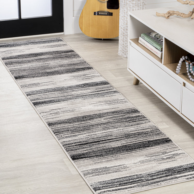 Orellana Gradient Striped Gray/Black Rug, Runner 2' x 8'
