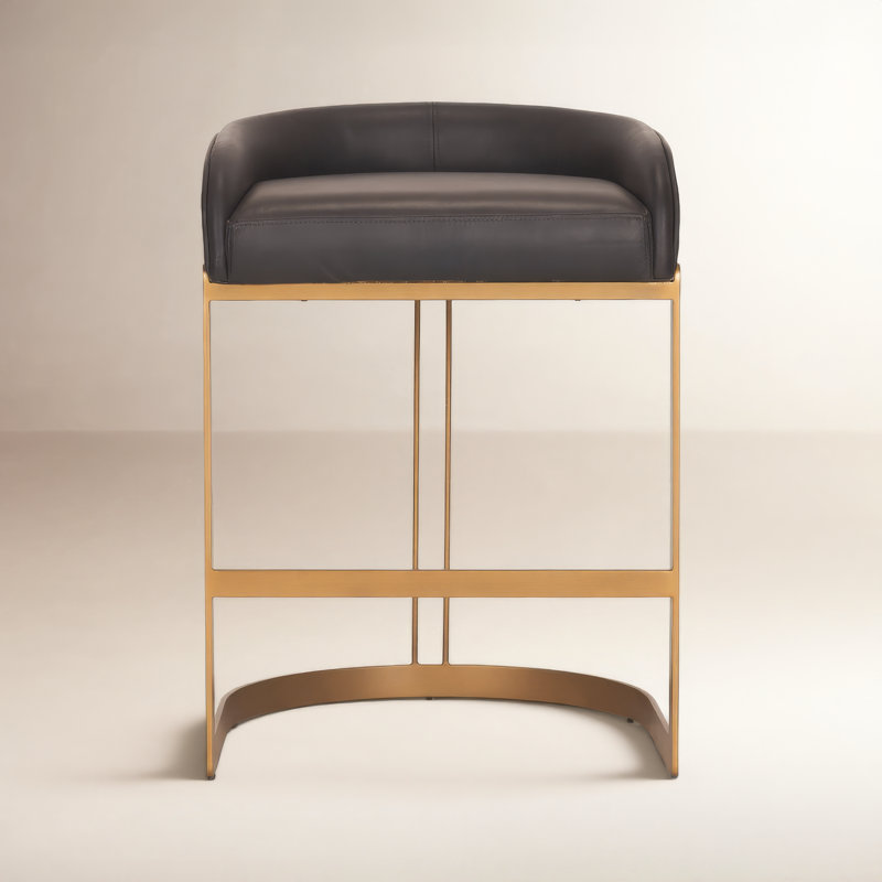 Tabouret de bar et de comptoir en cuir véritable Bradley, Tabouret de comptoir (assise de 24,75 po de hauteu, Brun charbon