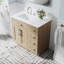 Meuble-lavabo sur pied en bois massif 36 po x H 35 po avec comptoir en marbre de culture blanc et lavabo simple en céramique, chêne-379713609-379713610