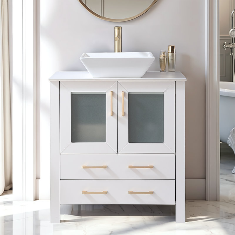Byrl 30" Modern Free-standing Vessel Single Bathroom Vanity Set, White