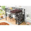 Lit mezzanine double en métal avec garde-robe, bureau, tablettes de rangement, noir