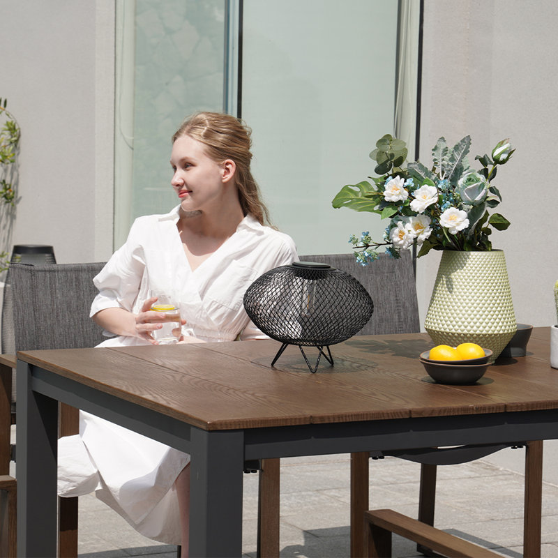 Jimeny Rectangular Metal Outdoor Dining Table With Umbrella Hole , 160.02cm cm W 96.52cm cm D