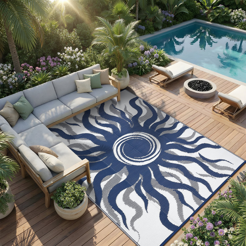 Tapis d'extérieur imperméable pour l'extérieur, Bleu, Tapis de couloir de 9 pi x 18 pi