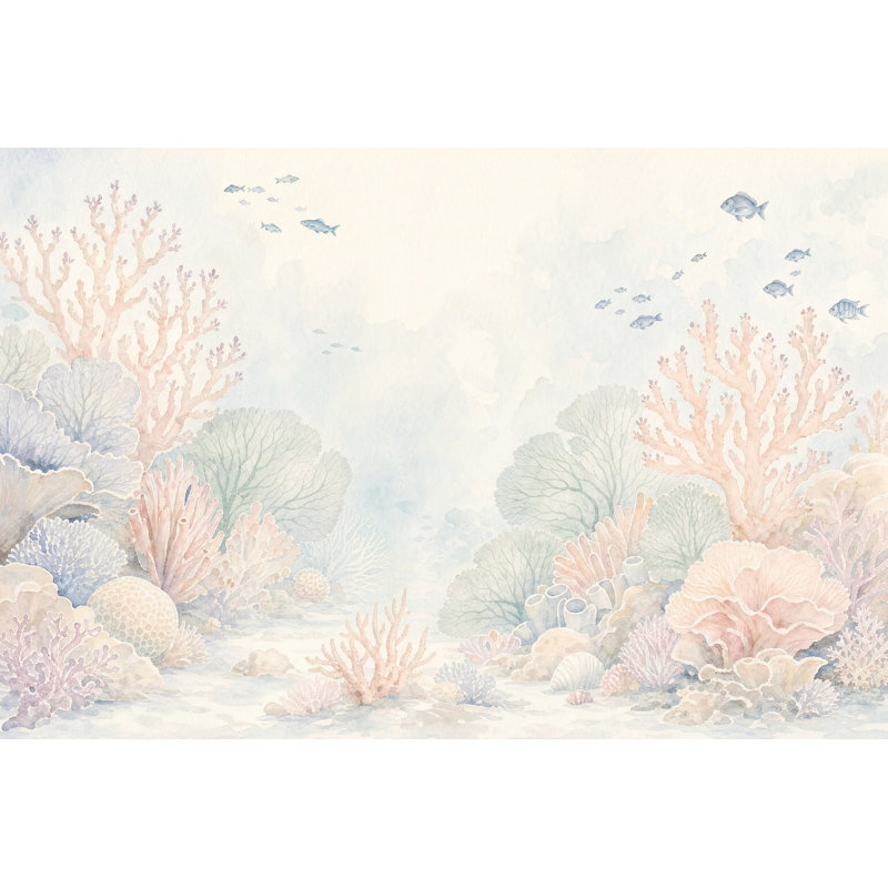 Papier peint récif sous-marin, fresque murale de poissons de corail, 140"x108", Textured Non-Pasted