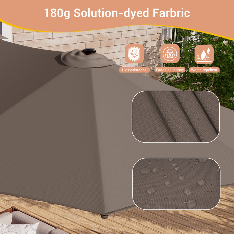 Parasol de patio double face 13 x 7,2 pi, très grand parasol d'extérieur avec manivelle, Taupe