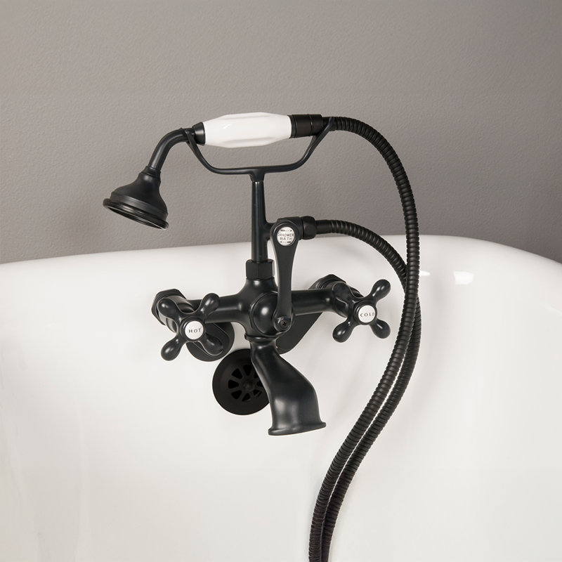 Robinet pour téléphone avec douche à main en porcelaine et baignoire Strom Living, Laiton satiné non laqué