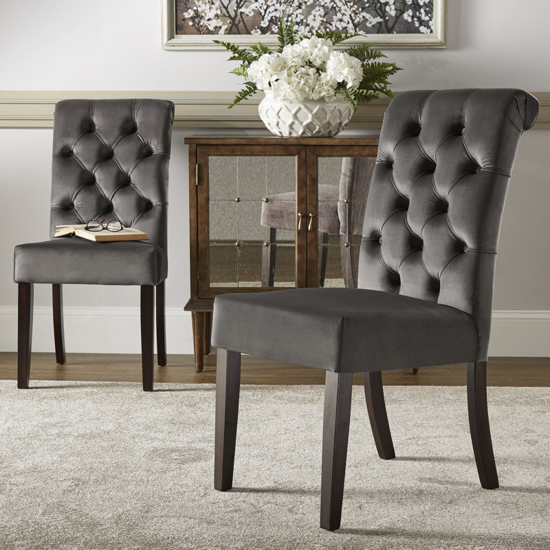 Ameriga 19.3'' H Tufted Upholstered Parsons Chair, Espresso, Grey Velvet