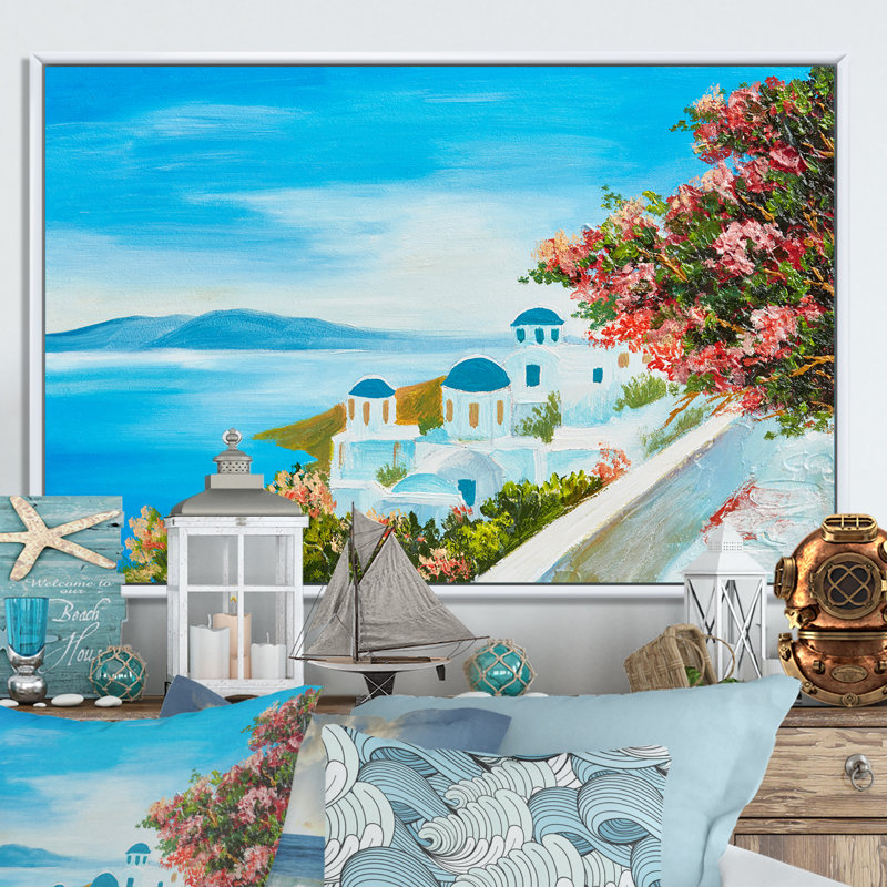«Beautiful Grèce Coastal Landscape II», reproduction sur toile flottante, H 8 po x l 12 po x P 1 po, Cadre flottant blanc