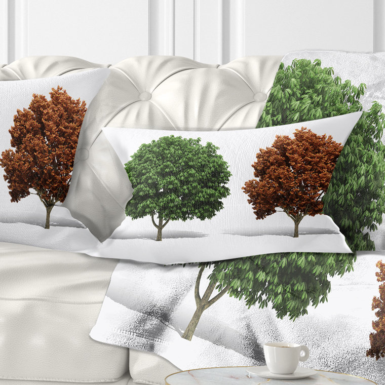 Arbres de fractale vert et rouge en 3D - coussin abstrait imprimé