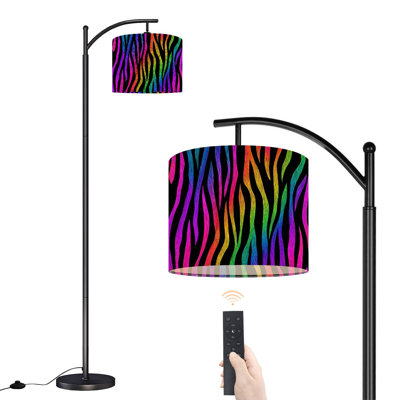 Lampe sur pied à arc avec abat-jour réglable Zebra arc-en-ciel abstrait lignes dégradées néon noir Rayures colorées lampe sur pied 3 températures de couleur à haut gradateur avec interrupteur au pied pour la chambre à coucher