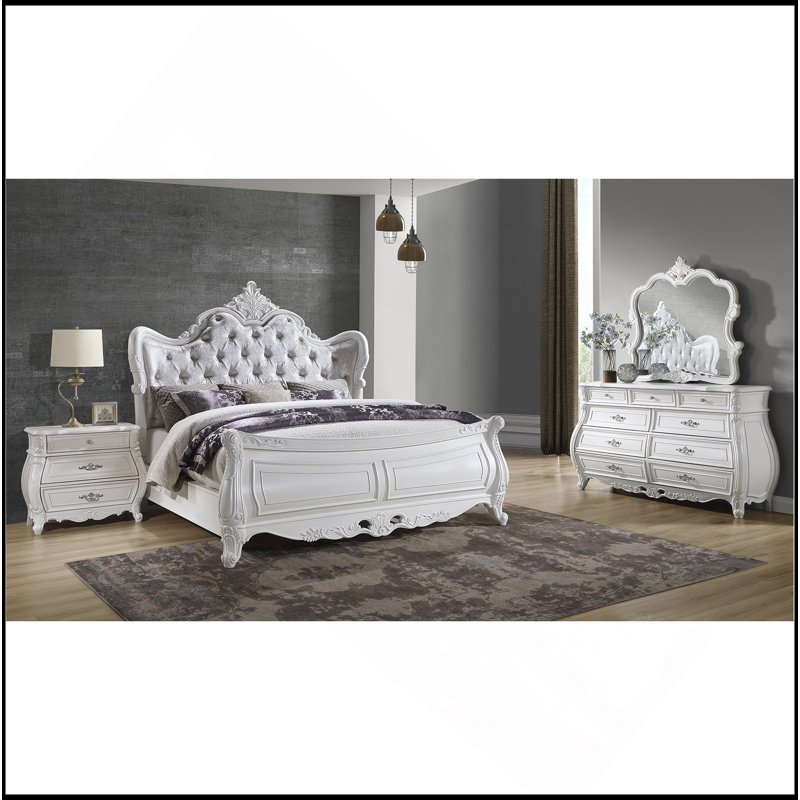 Miroir de style moderne en bois blanc perle