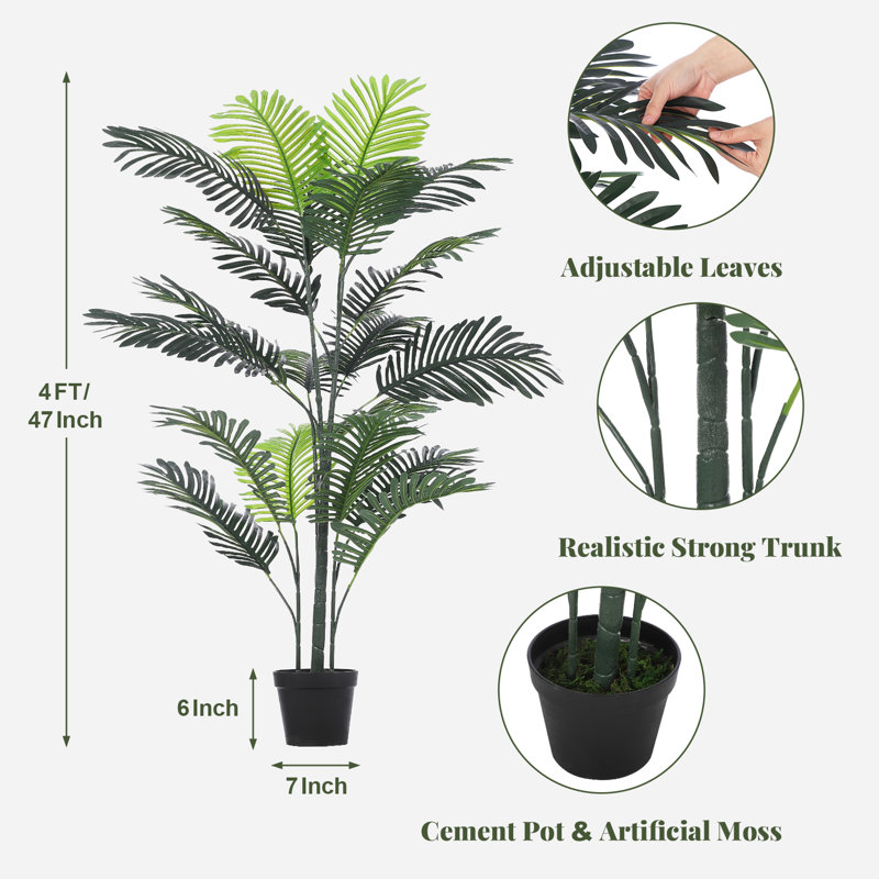 48 po Faux Palmier en pot, H 47 po x l 7 po x P 7 po