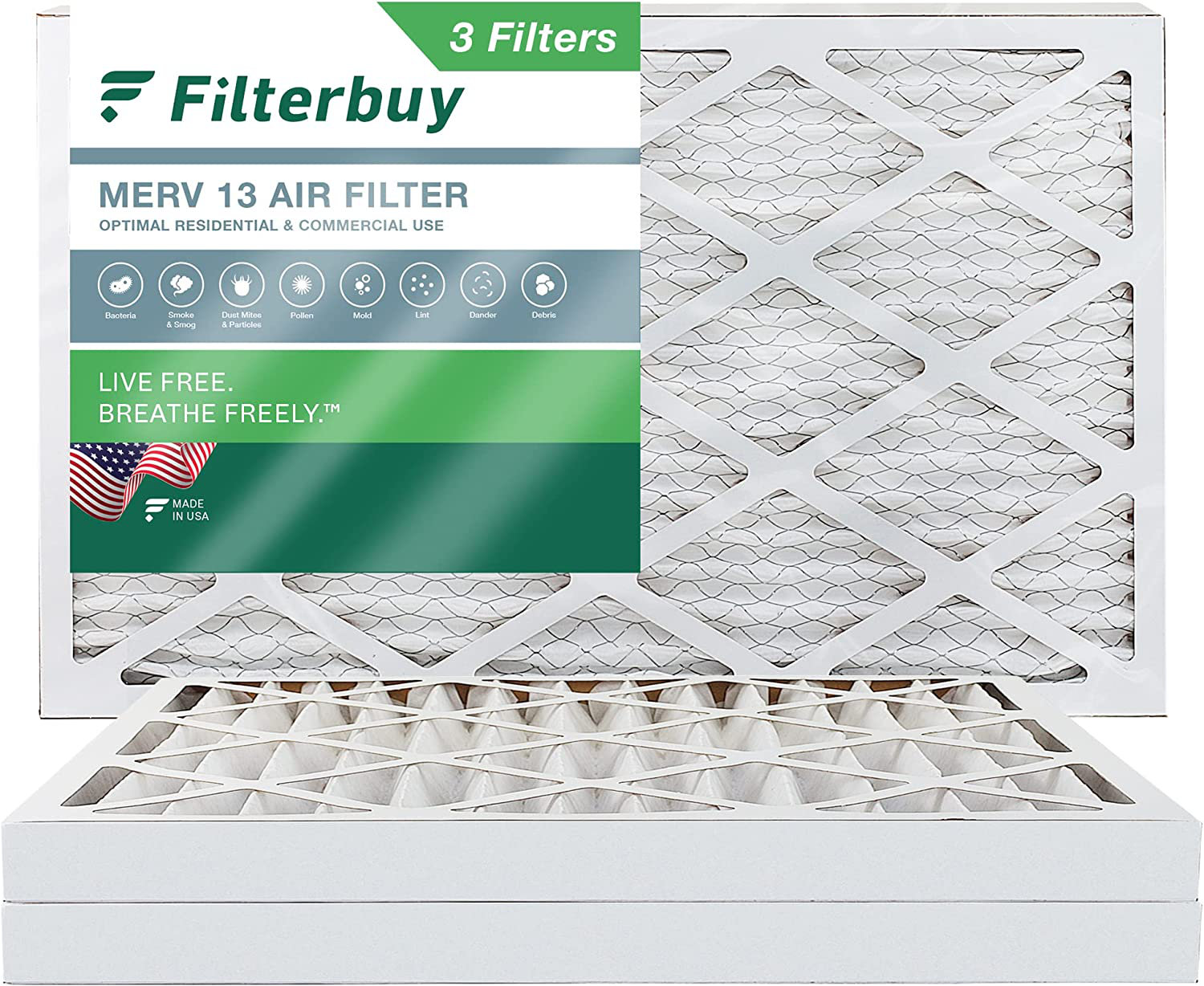 Filterbuy 12x24x2 Air Filter MERV 13, Pleated HVAC AC Furnace Filters
