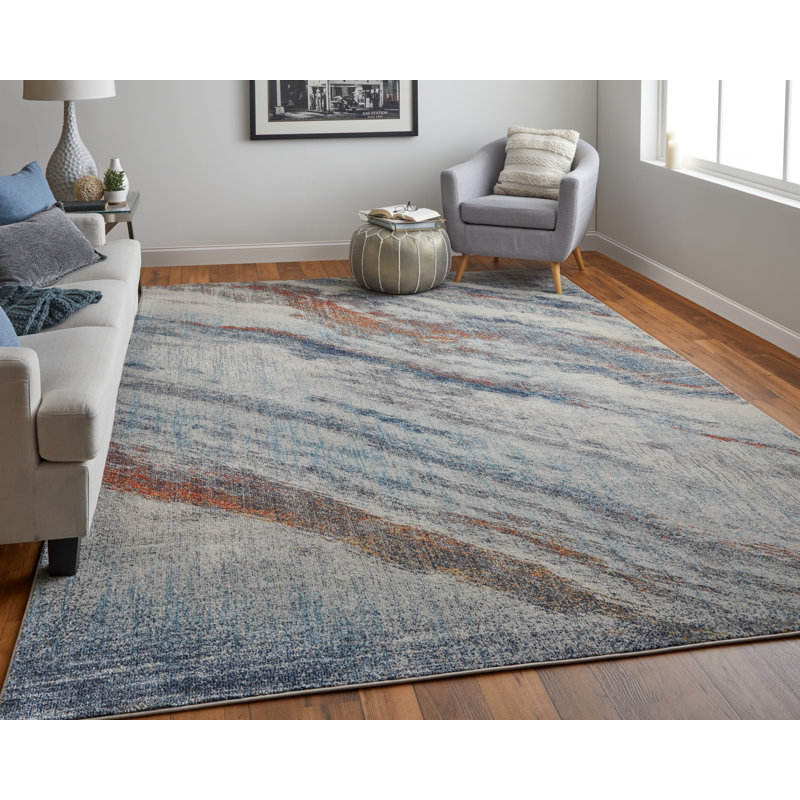 Tapis contemporain abstrait Groh Parada, ivoire / multicolore, Rectangle de 10 pi x 14 pi