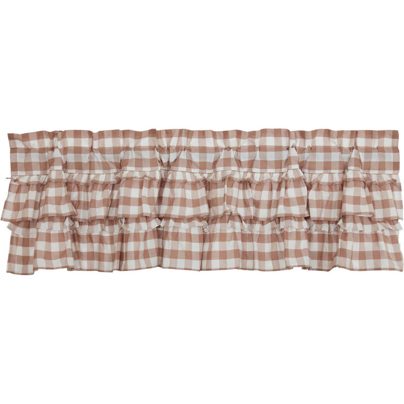  Annie Buffalo Check Cotton Ruffled Window Valance, Portabella, 60" W x 16" L