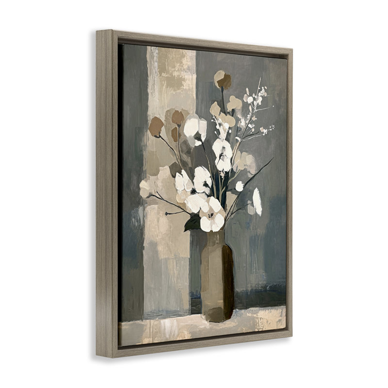 «Neutral Floral Vase» par Ramona Murdock, Cadre flottant orme Montalcino, H 21 po x l 17 po