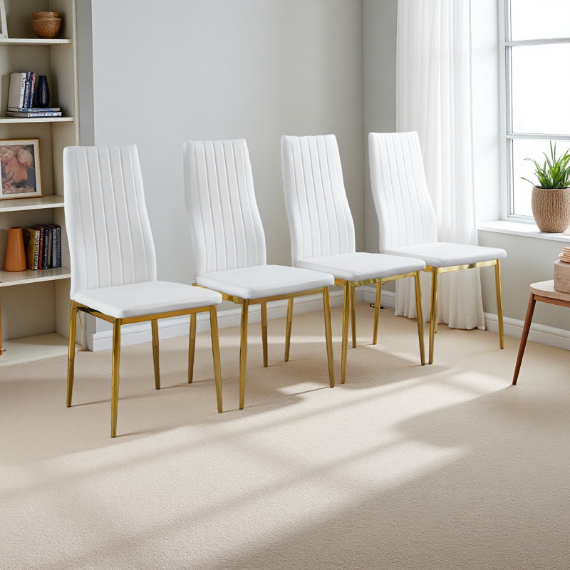 Ensemble de 4 chaises, Blanc, Doré