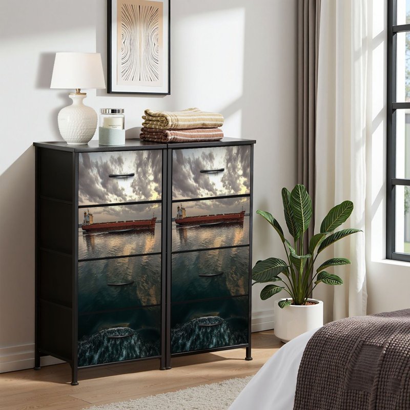 4 Drawer Dresser for Bedroom, Narrow Chest of Drawers, Wooden Top and Study Iron Frame 18"x37.5"-(WxH)